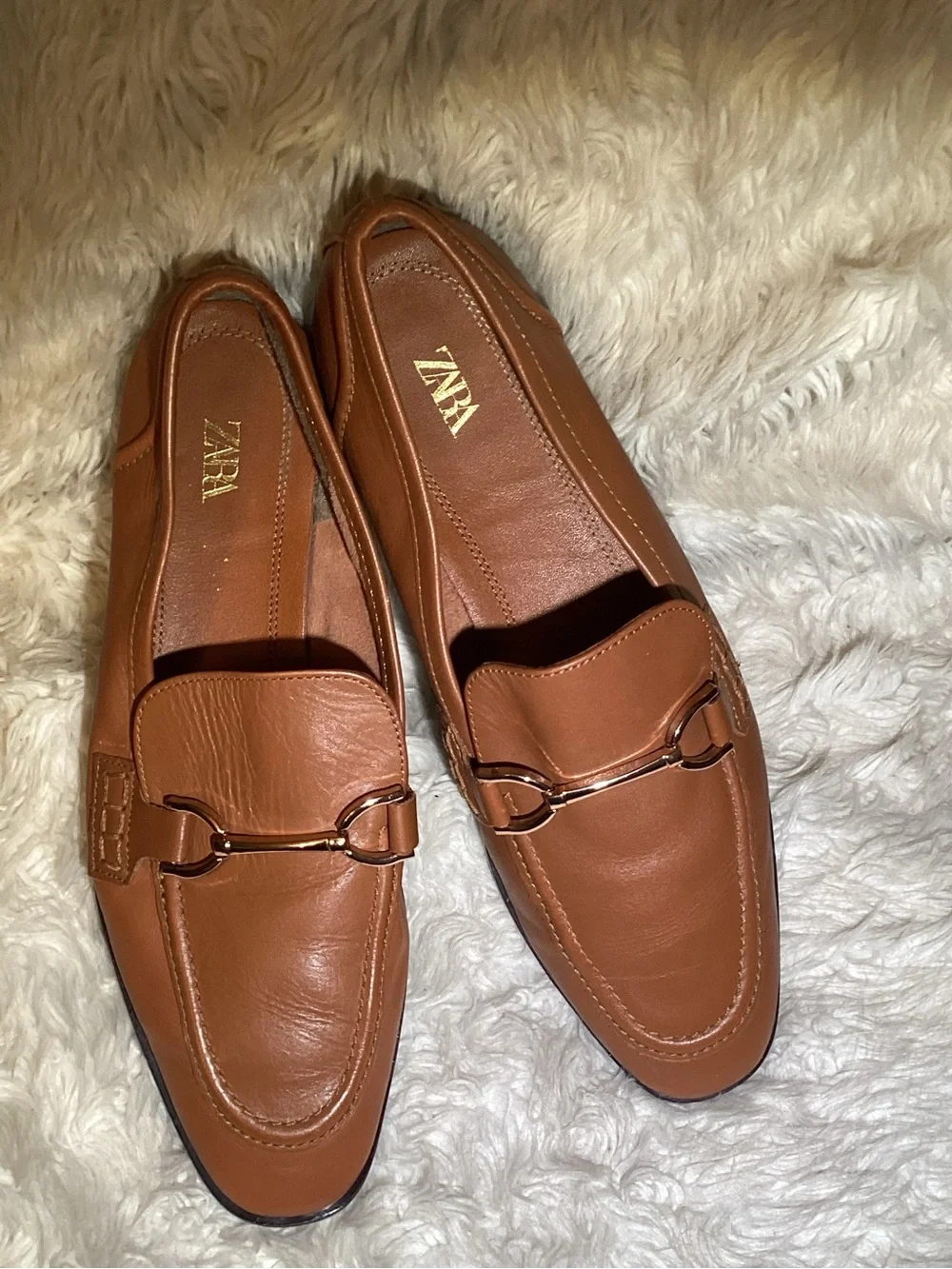 Zara women’s Brown Leather Bit Loafers shoes size 9